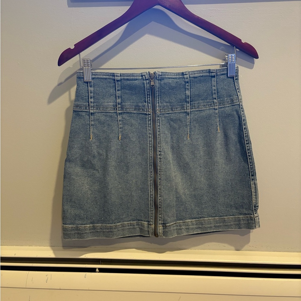 Free People Denim Zip-Up Mini Skirt
